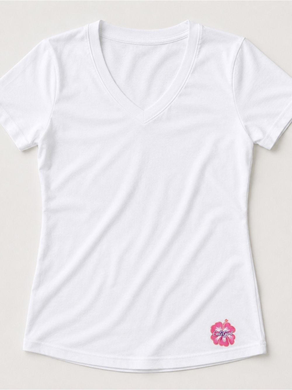Women’s White V-Neck T-Shirt Pink Hibiscus Logo Size Large NWT